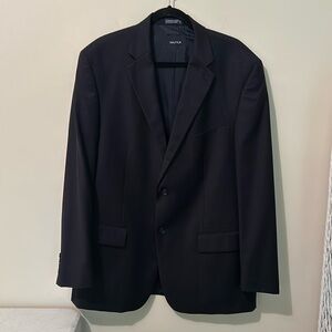 Nautica Men’s Size 44L Blazer Suit Coat 100% Wool Black Subtle Windowpane Plaid